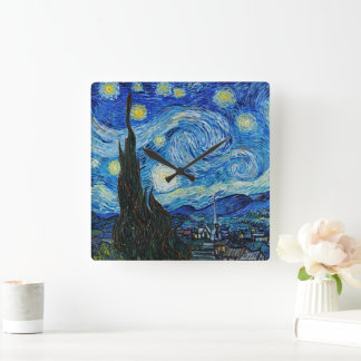 Van Gogh The Starry Night Fyrkantig Akrylvägg Klocka