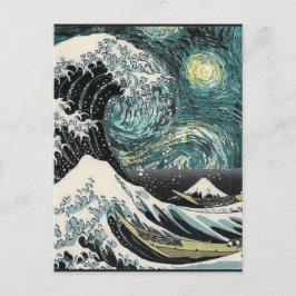 Van Gogh the Starry night - Hokusai the Underbar W Vykort