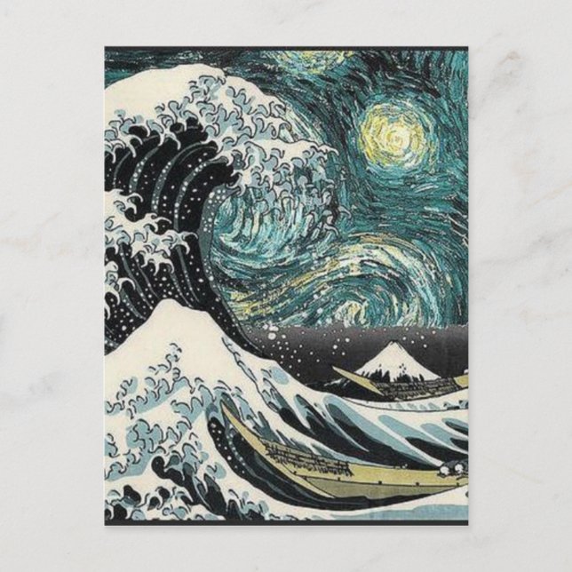 Van Gogh the Starry night - Hokusai the Underbar W Vykort (Framsida)