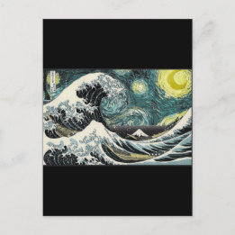 Van Gogh the Starry night - Hokusai the Underbar W Vykort