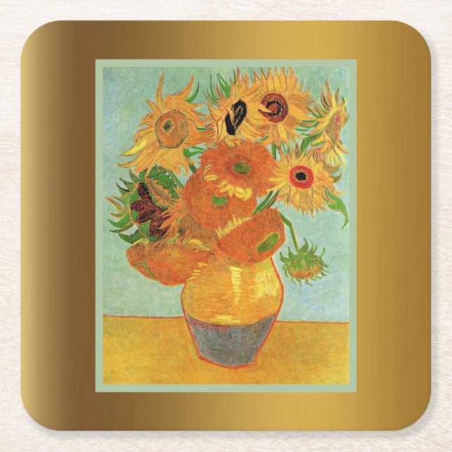 Van Gogh - Tolv solblommor Underlägg Papper Kvadrat (Framsidan)