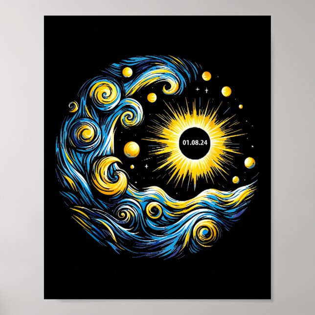 Van Gogh Total Solar Eclipse 8 april 2024 Poster (Framsidan)