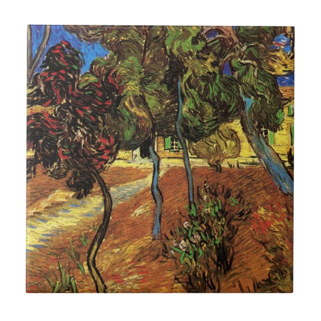 Van Gogh Träd i Garden, Saint Paul Hospital Kakelplatta (Framsidan)