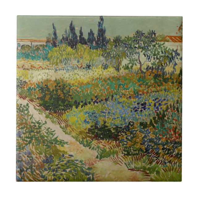Van Gogh-trädgården i Arles Blommor Impressionist Kakelplatta (Framsidan)