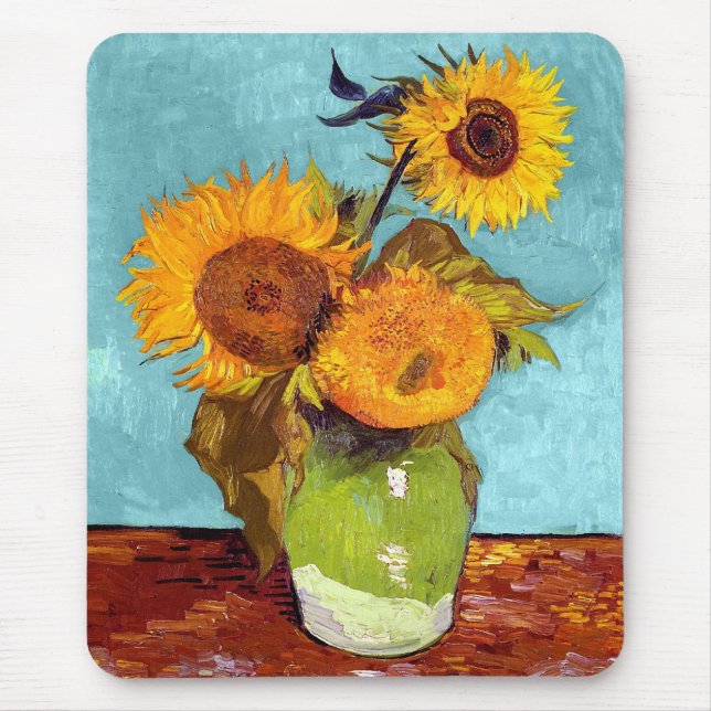 Van Gogh - tre solblommor i A Vas - fin konst Musmatta (Framsidan)