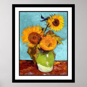 Van Gogh - tre solblommor i A Vas Poster