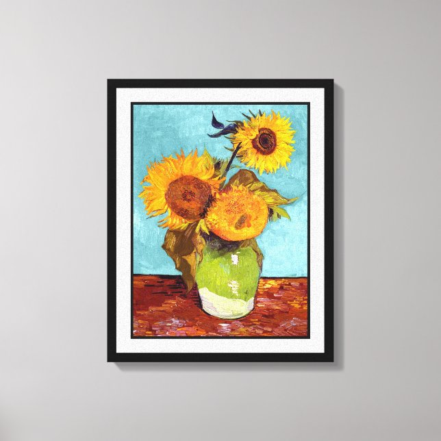 Van Gogh - Tre solrosor i en vas - Finkonst Canvastryck (Framsida)