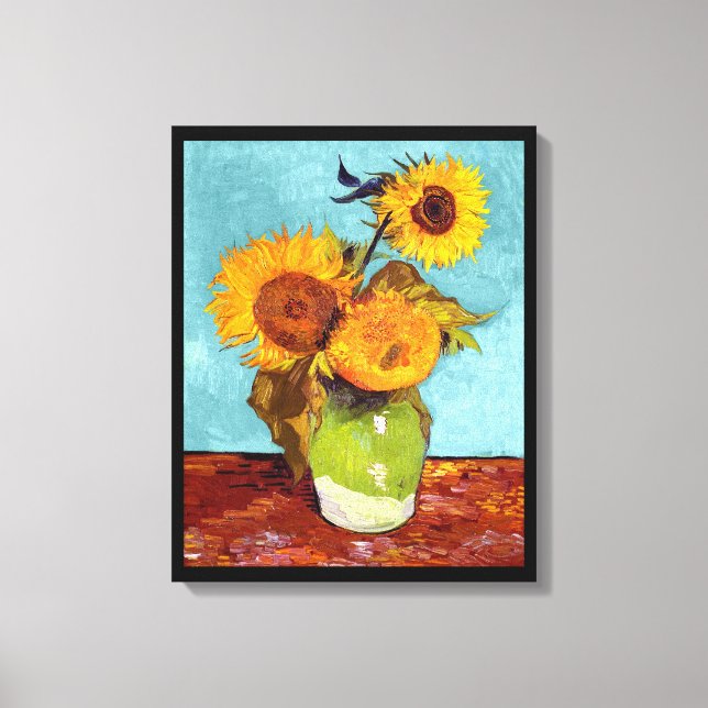 Van Gogh - Tre solrosor i en vas - Finkonst Canvastryck (Framsida)