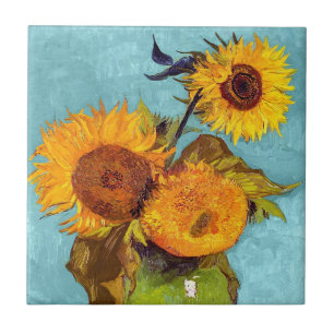Van Gogh - Tre solrosor i en vas - Finkonst Kakelplatta