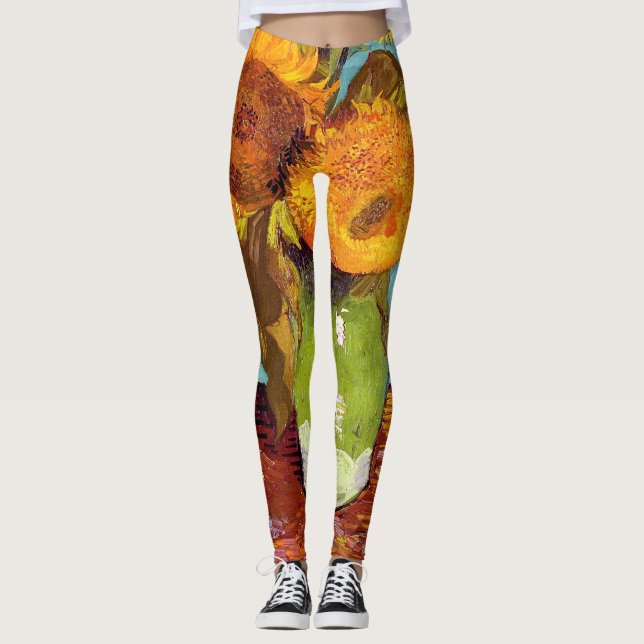 Van Gogh - Tre solrosor i en vas - Finkonst Leggings (Framsida)