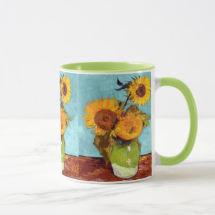 Van Gogh - Tre solrosor i en vas - Finkonst Mugg