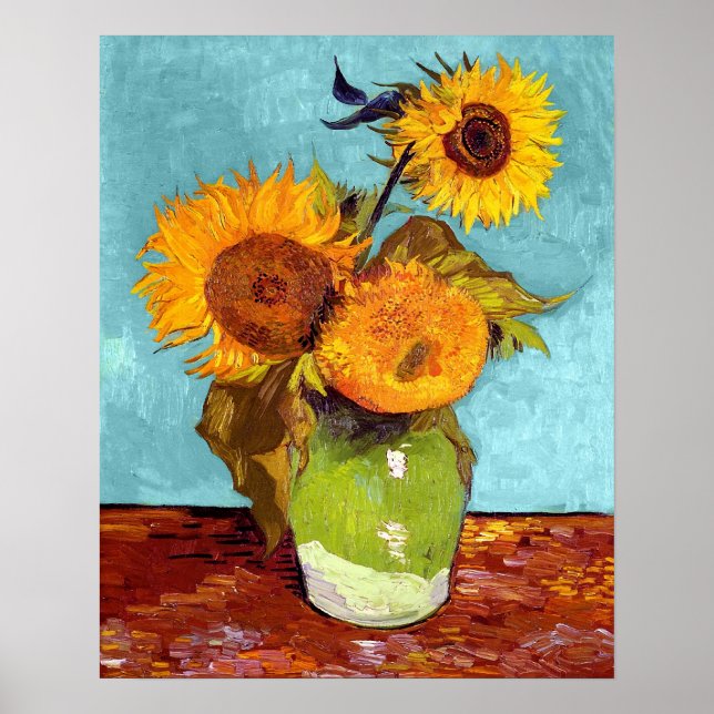 Van Gogh - Tre solrosor i en vas - Finkonst Poster (Framsidan)