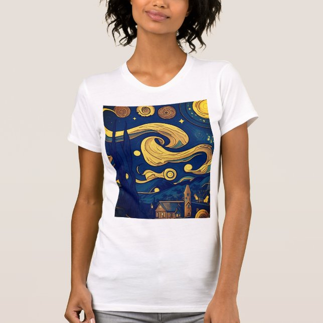 Van Gogh Tshirt, AI-Generated Starry Night T Shirt (Framsida)