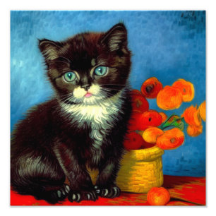Van Gogh Tuxedo Cat Fototryck