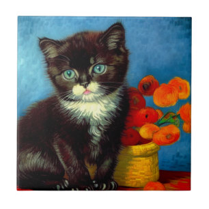 Van Gogh Tuxedo Cat Kakelplatta