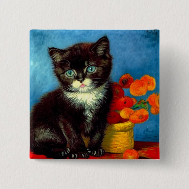 Van Gogh Tuxedo Cat Knapp (Framsida)