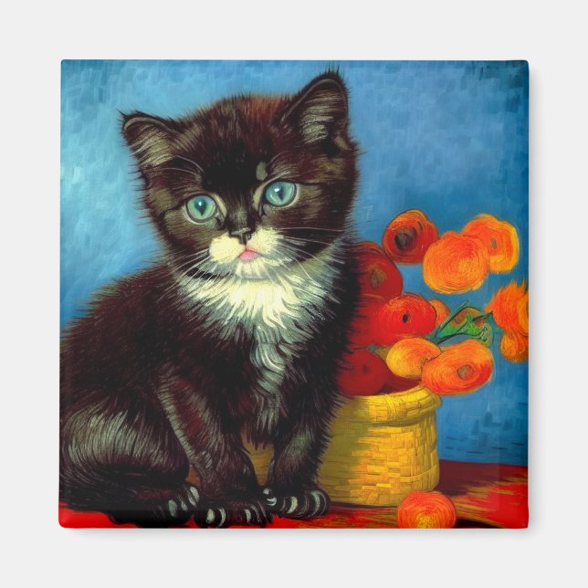 Van Gogh Tuxedo Cat Magnet (Framsidan)