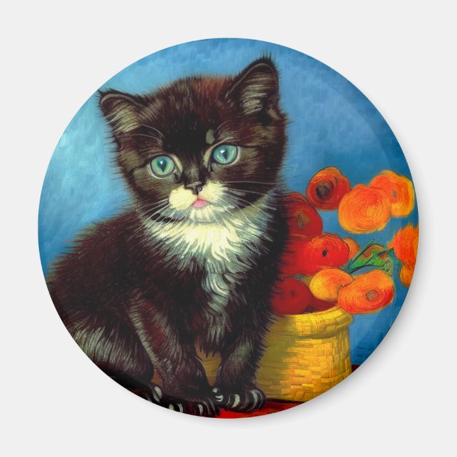 Van Gogh Tuxedo Cat Magnet (Framsidan)
