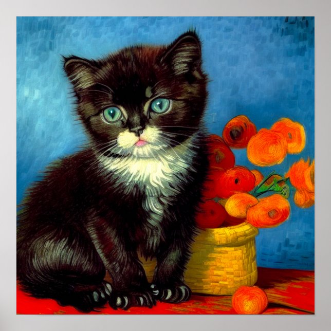 Van Gogh Tuxedo Cat Poster (Framsidan)