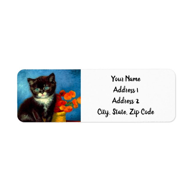 Van Gogh Tuxedo Cat Returadress Etikett (Framsidan)