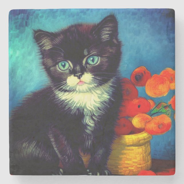 Van Gogh Tuxedo Cat Stenunderlägg (Framsidan)