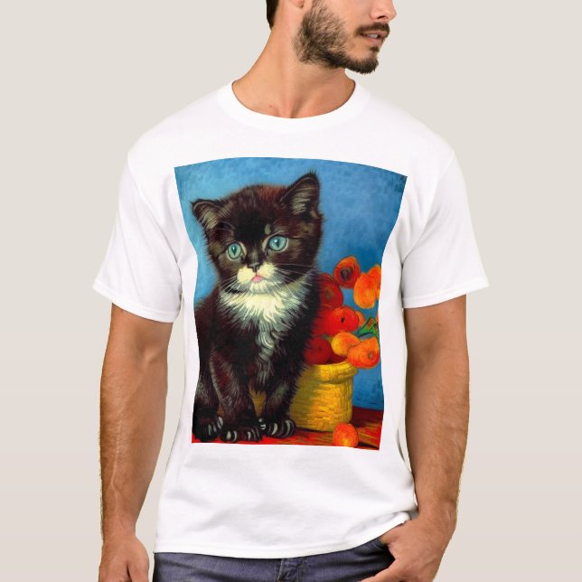 Van Gogh Tuxedo Cat T Shirt (Framsida)