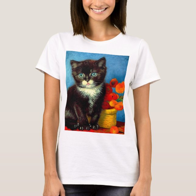 Van Gogh Tuxedo Cat T Shirt (Framsida)