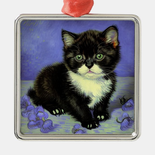 Van Gogh Tuxedo Kitten Julgransprydnad Metall (Framsidan)