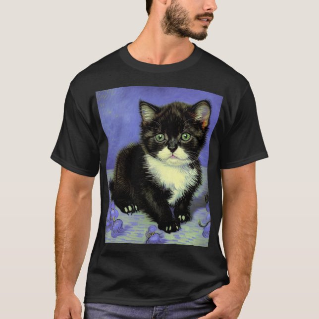 Van Gogh Tuxedo Kitten T Shirt (Framsida)