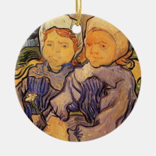 Van Gogh, Två Barn, Vintage Impressionism Konst Julgransprydnad Keramik