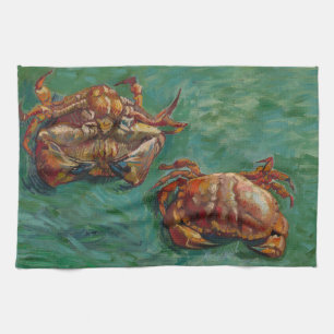 Van Gogh Två krabbor Grön Impressionistisk konst Kökshandduk