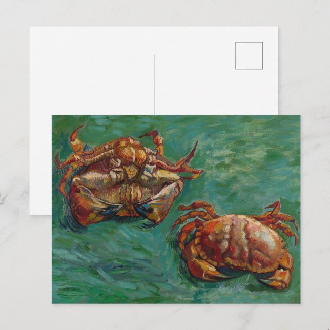 Van Gogh Två krabbor Grön Impressionistisk Konst Vykort (Fram/baksida)