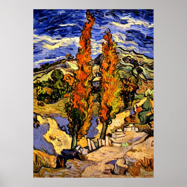 Van Gogh - Två poplars på Backe - 1889 Poster (Framsidan)