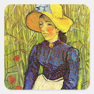 Van Gogh, Ung bondkvinna med halmhatt Fyrkantigt Klistermärke
