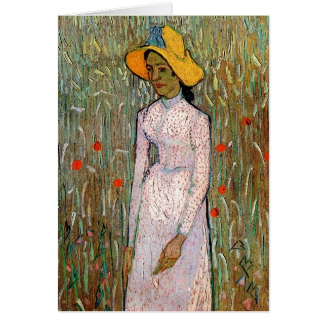 Van Gogh, Ung flicka stående; Bakgrund av vete Hälsningskort (Framsidan)