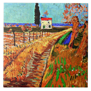 Van Gogh - Väg genom Fält med Willows Kakelplatta