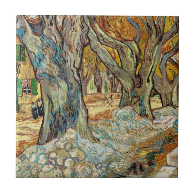 Van Gogh Vägarbetare Höst Plana Träd Konst Kakelplatta (Framsidan)