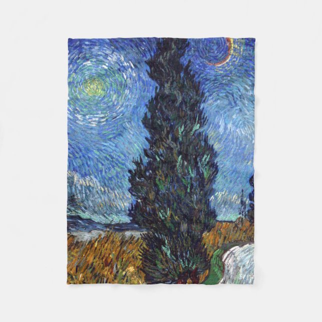 Van Gogh Vägen med cypresser Impressionism Fleecefilt (Framsidan)