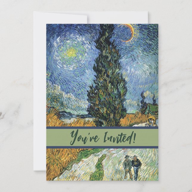 Van Gogh Vägen med cypresser Impressionism Inbjudningar (Framsida)