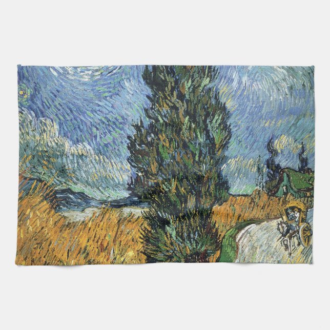 Van Gogh Vägen med cypresser Impressionism Kökshandduk (Horisontell)