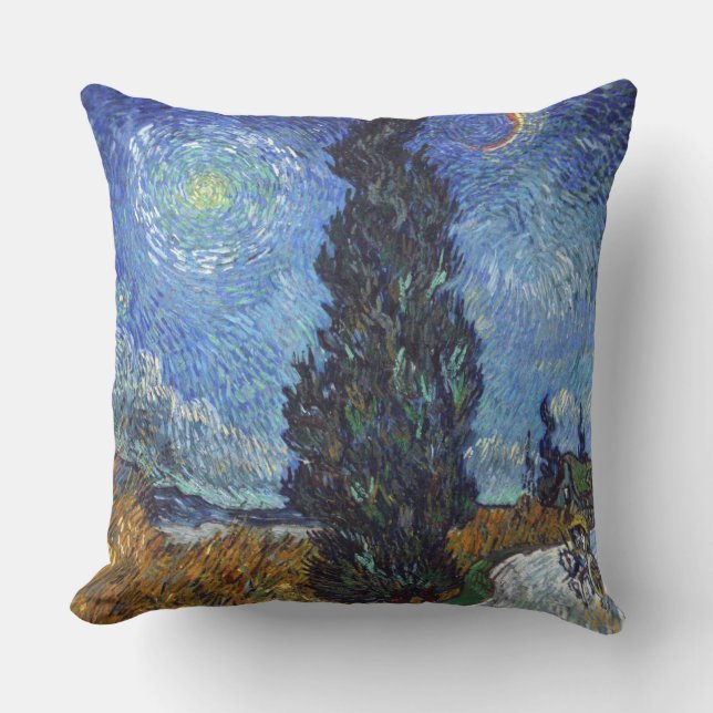 Van Gogh Vägen med cypresser Impressionism Kudde (Framsida)