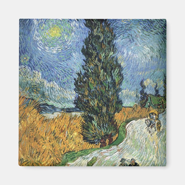 Van Gogh Vägen med cypresser Impressionism Magnet (Framsidan)