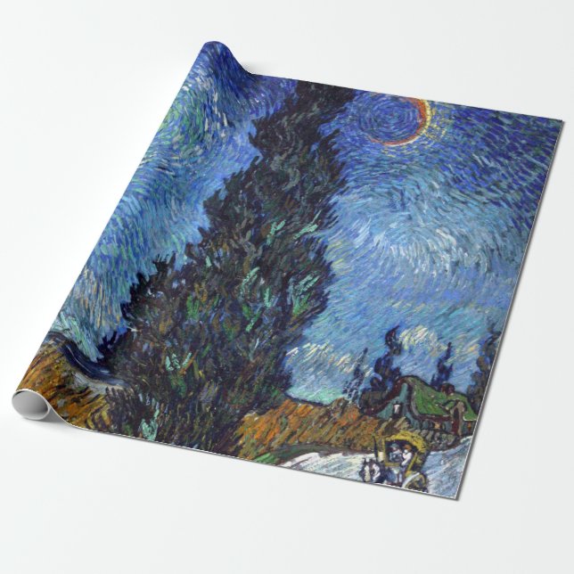 Van Gogh Vägen med cypresser Impressionism Presentpapper (Utrullad)