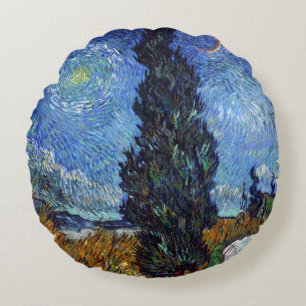Van Gogh Vägen med cypresser Impressionism Rund Kudde