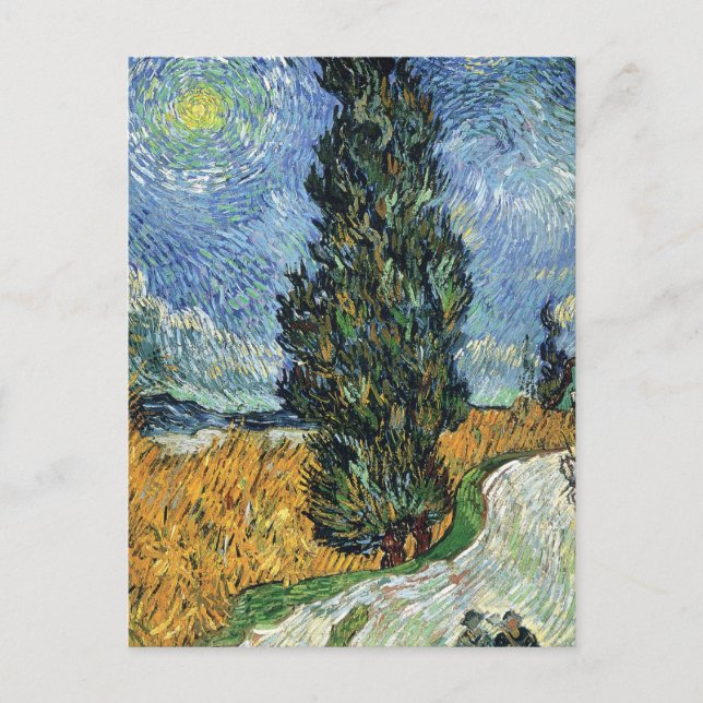Van Gogh Vägen med cypresser Impressionism Vykort (Framsida)