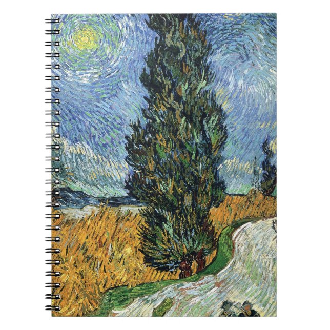 Van Gogh Vägen med Cypressträd Impressionism Anteckningsbok (Framsidan)