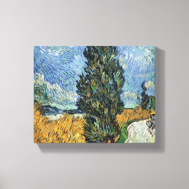 Van Gogh Vägen Med Cypressträd Impressionism Canvastryck (Framsida)