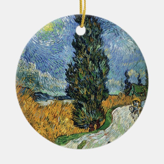 Van Gogh Vägen med Cypressträd Impressionism Julgransprydnad Keramik (Framsidan)