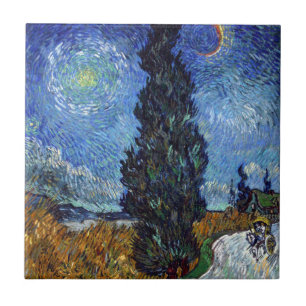 Van Gogh Vägen Med Cypressträd Impressionism Kakelplatta