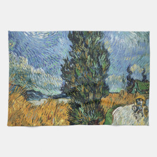 Van Gogh Vägen med Cypressträd Impressionism Kökshandduk